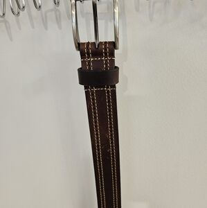Brown Leather Belt with Contrast Stitching
